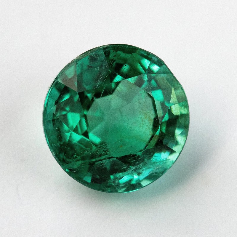 Vivid Green Natural Emerald, 1.59ct 7.1mm Round Step Cut from Zambia