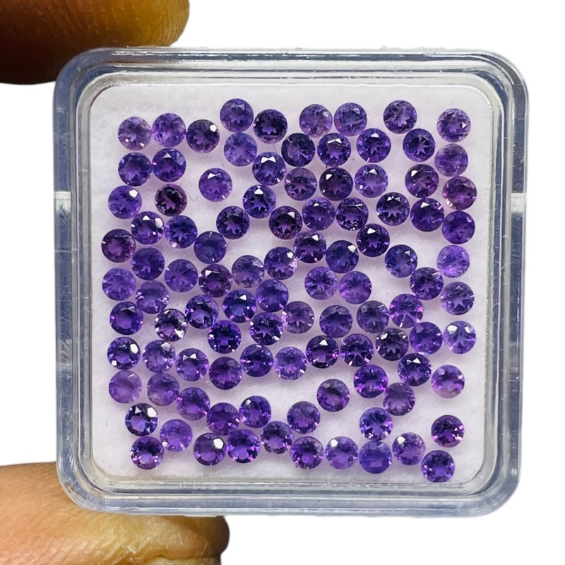 100 Pcs Natural Amethyst 2mm Round Diamond Cut Calibrated Loose Gemstones Lot