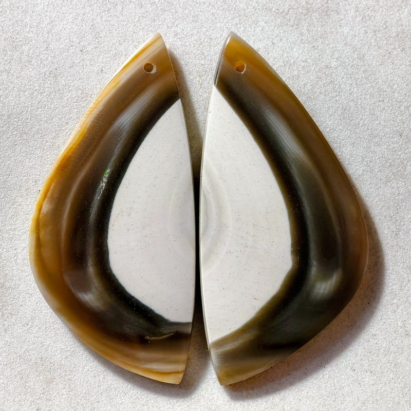 64 Cts Natural Flint Drilled Match Pair Cabochon Gemstone 45.8 X 21.8 MM
