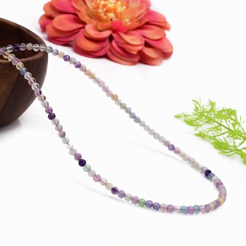 Tiny Rainbow Fluorite Gemstone Beaded Minimalist Choker, Dainty Gemstone