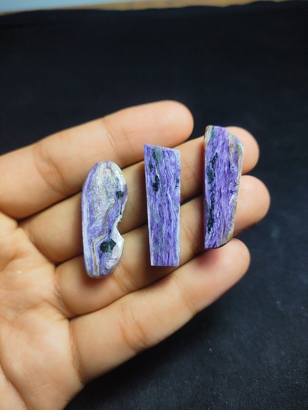 Natural Charoite Polished Slices – Varied Sizes and Patterns, Sizes , Weights gallery