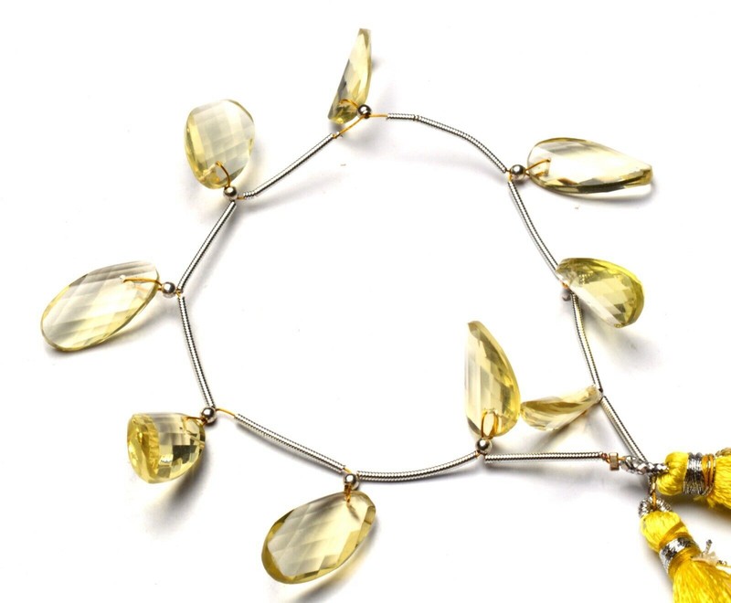Natural Gem Lemon Quartz 17x10mm Approx. Faceted Fancy Shape Beads Strand 8″